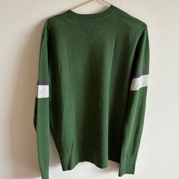 Banana Republic Mens Merino Wool Striped On Sleeves Sweater Army Green Sz Large - Picture 8 of 9